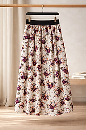 Kız Çocuk Çok Renkli Çiçek Desenli Beli Lastikli Astarsız Etek