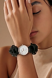 Kadın Rose Gold Siyah Şifon Fular Kordonlu Scrunchie Tasarım Kol Saati