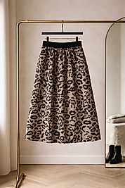 Kız Çocuk Kahve Leopar Desenli Full Astarlı Uzun Etek