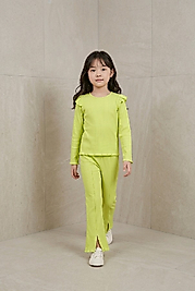 Kız Çocuk Fırfırlı Fitilli Takım - Lime Yeşili İspanyol Paça Alt Üst Set