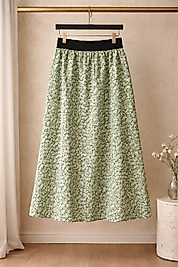 Kız Çocuk Çiçek Desenli Beli Lastikli Astarsız Etek