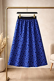 Kız Çocuk Saks Mavisi Puantiye Desenli Full Astarlı Uzun Etek