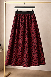 Kız Çocuk Bordo Leopar Desenli Astarlı Namaz Eteği - Uzun