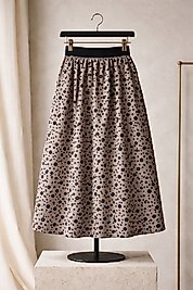 Kız Çocuk Kahve puantiye Desenli Full Astarlı Uzun Etek