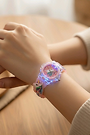 Işıklı Unicorn Figürlü Çocuk Kol Saati - Silikon Kordonlu Analog  Çocuk Saat