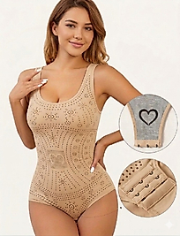 Kadın Bej Toparlayıcı Body Korse - Alttan Geçirmeli Ayarlanabilir Kopçalı Şekillendirici Body