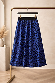 Kız Çocuk Saks Mavisi Leopar Desenli Full Astarlı Uzun Etek