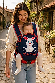 Kırmızı Özel Kabartma Tavşan Figürlü Bebek Taşıma Kangurusu