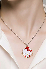 Hello Kitty Figürlü Altın Rengi Zincir Mineli Kadın ve Kız Çocuk Kolye