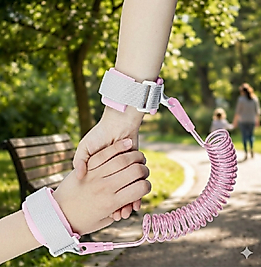 Pembe Bebek ve Çocuk Güvenlik Bilekliği - 1.5 Metre Esnek Kaybolma Önleyici Bilek Kordonu