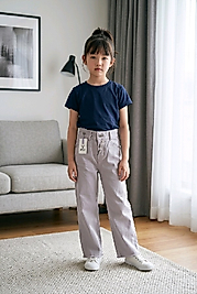 Kız Çocuk Lil Gri Yüksek Bel Wide Leg Kot Pantolon - Geniş Paça Jean
