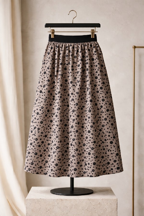Kız Çocuk Kahve puantiye Desenli Full Astarlı Uzun Etek