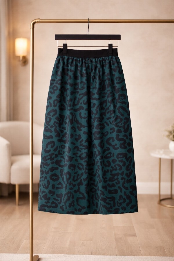 Kız Çocuk Leopar Desenli Beli Lastikli Astarlı Etek