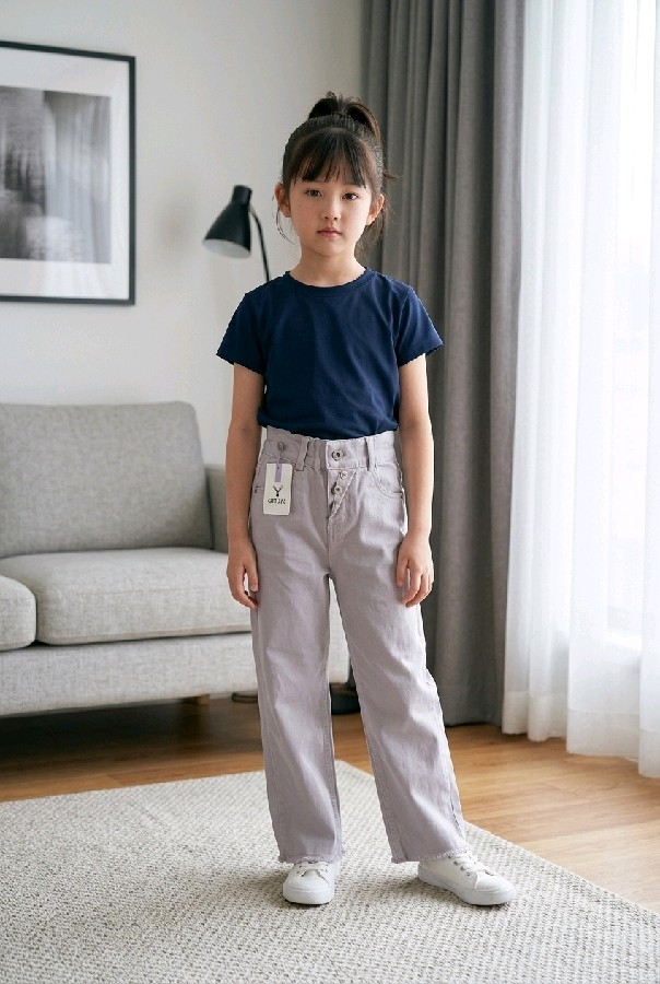 Kız Çocuk Lil Gri Yüksek Bel Wide Leg Kot Pantolon - Geniş Paça Jean