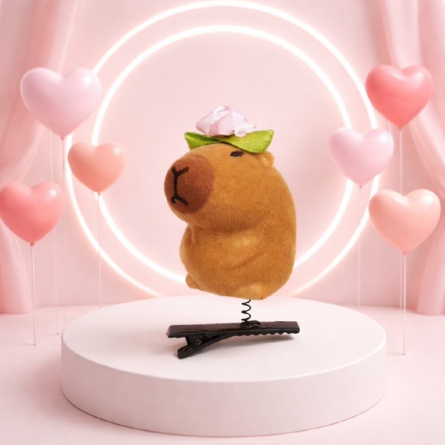 Sevimli Capybara Karakterli Yaylı Kıskaç Toka - Peluş Saç Tokası Aksesuarı