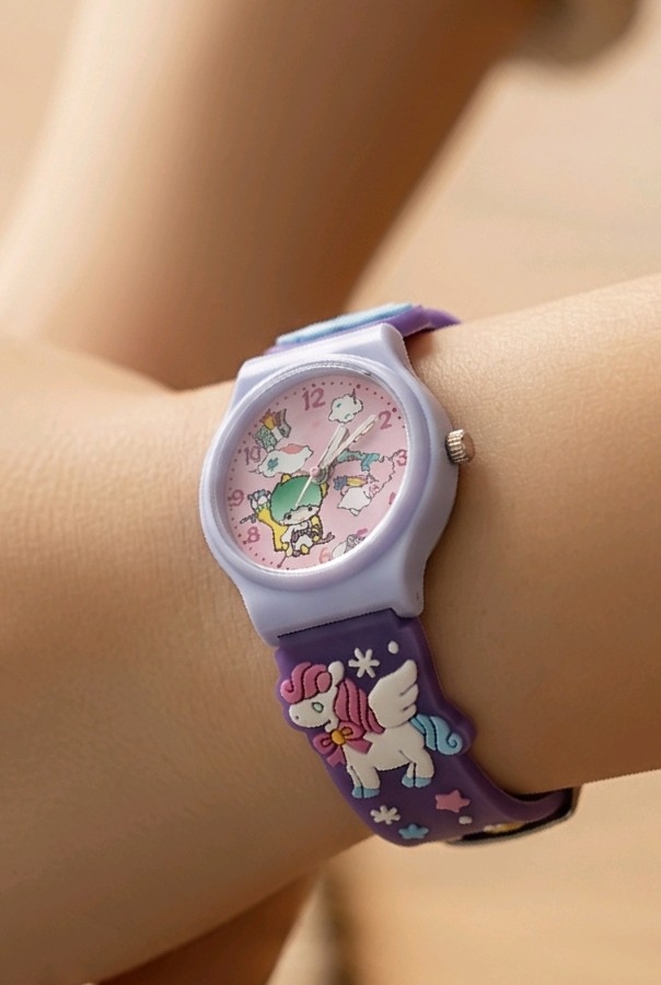 Kiki & Lala Temalı Unicorn Desenli Kız Çocuk Saati - 3D Silikon Kordonlu Analog Kol Saati